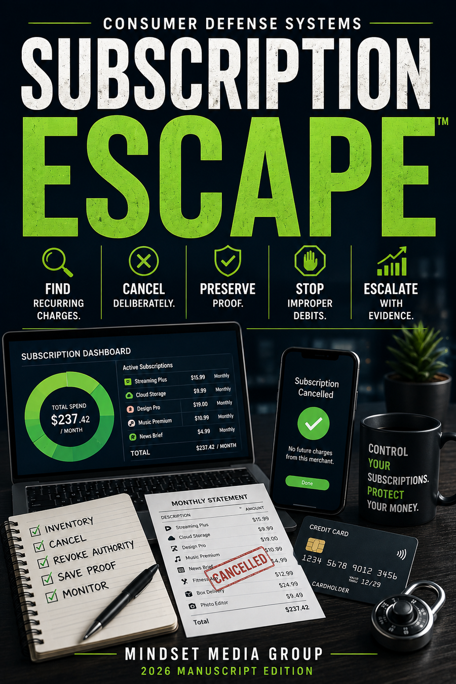 Subscription Escape™ cover — recurring charge cancellation, payment control and dispute guide
