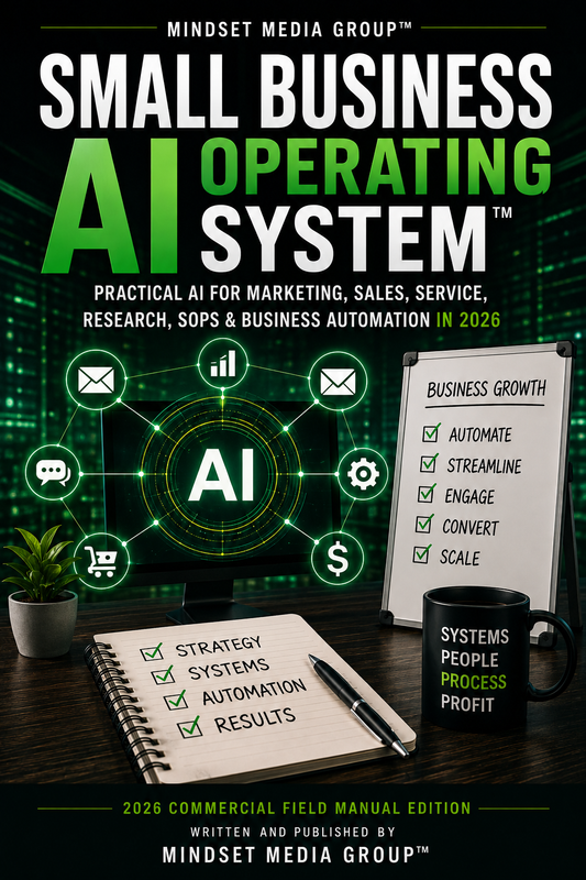 Small Business AI Operating System™ cover — 2026 marketing, sales, service, SOP, commerce, governance and business automation field manual
