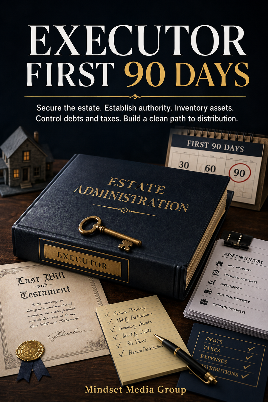 Executor First 90 Days™ cover — estate authority, asset inventory, creditor, tax, benefit and distribution administration guide