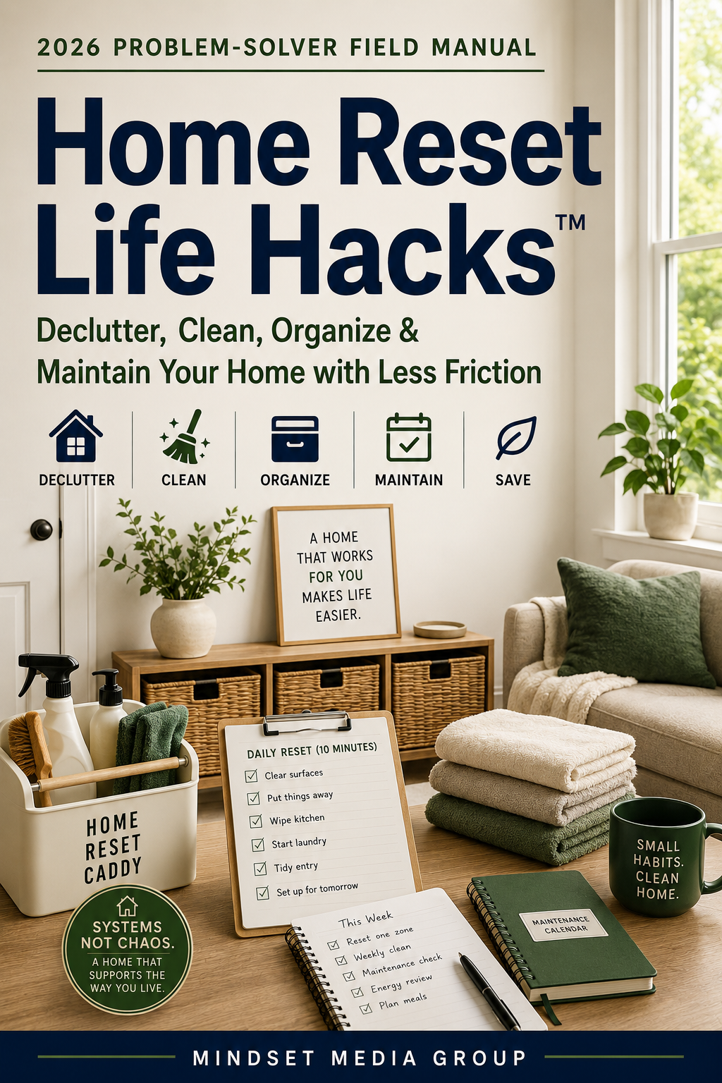Home Reset Life Hacks™ digital guide cover by Mindset Media Group
