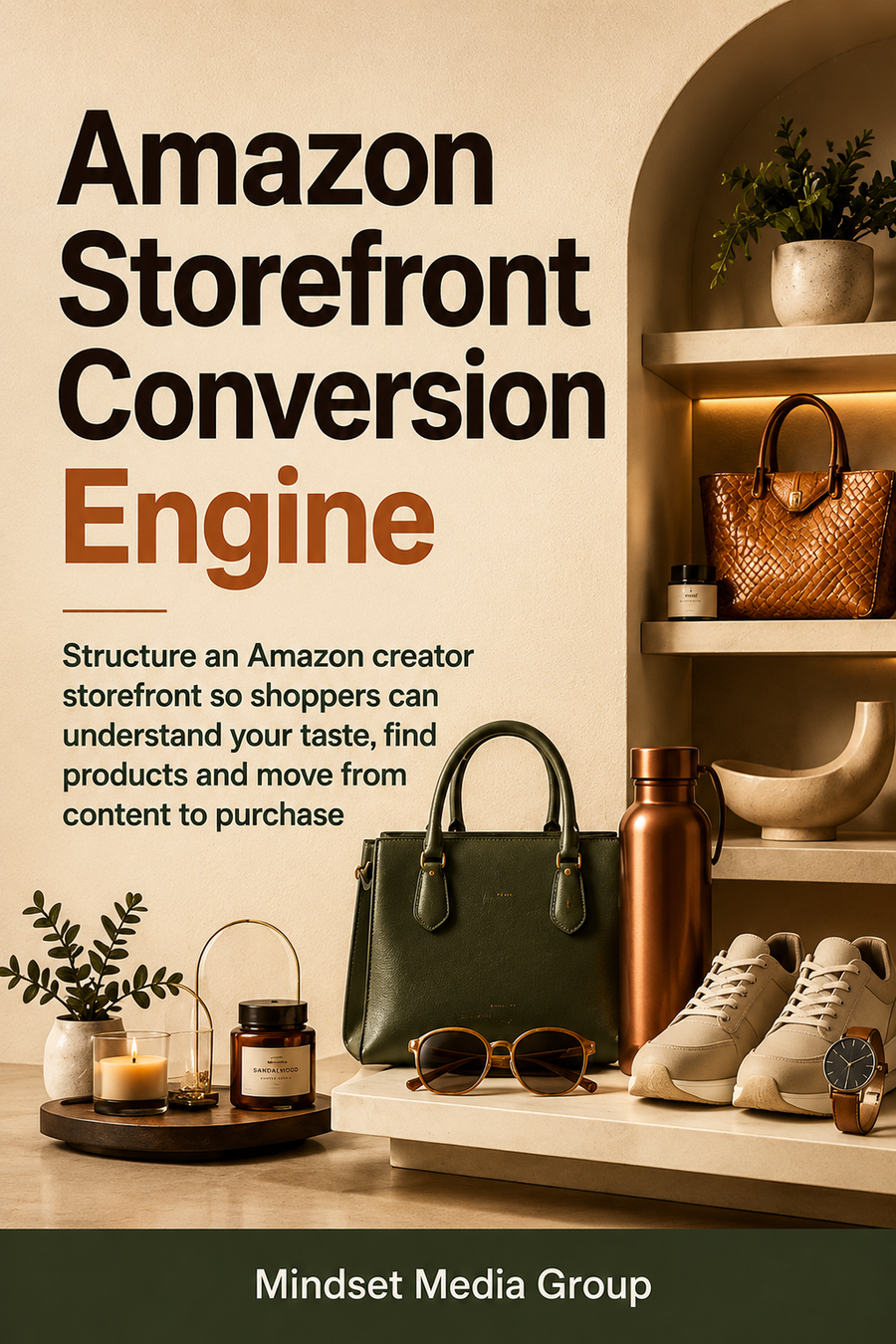 Amazon Storefront Conversion Engine™ cover — a Mindset Media Group digital guide for structuring an Amazon creator storefront around shopper jobs, decision support, merchandising, and analytics.