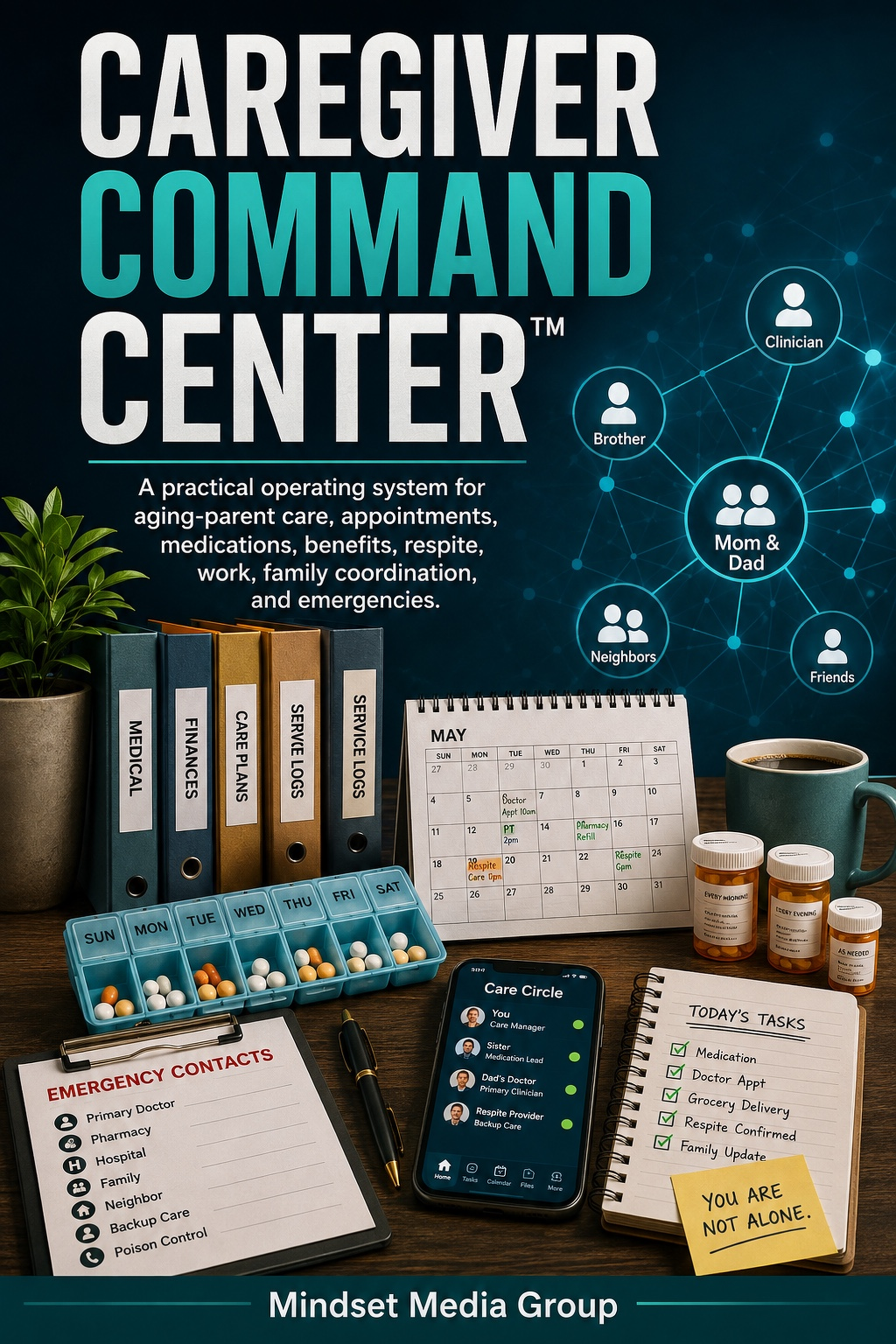 Caregiver Command Center™ cover — aging-parent care coordination, medical logistics, benefits, respite and emergency planning guide