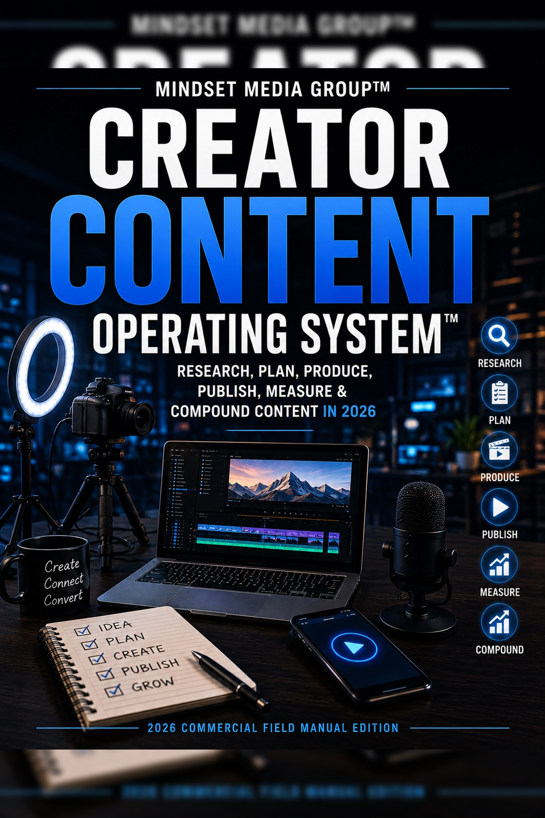Creator Content Operating System™ cover — 2026 creator research, planning, production, publishing, measurement and content compounding field manual