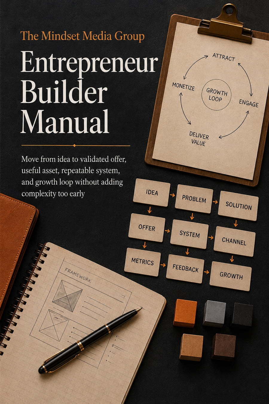 The Mindset Media Group Entrepreneur Builder Manual™ cover — a digital guide for entrepreneurs, solopreneurs, consultants, and builders turning ideas into offers, assets, and systems.
