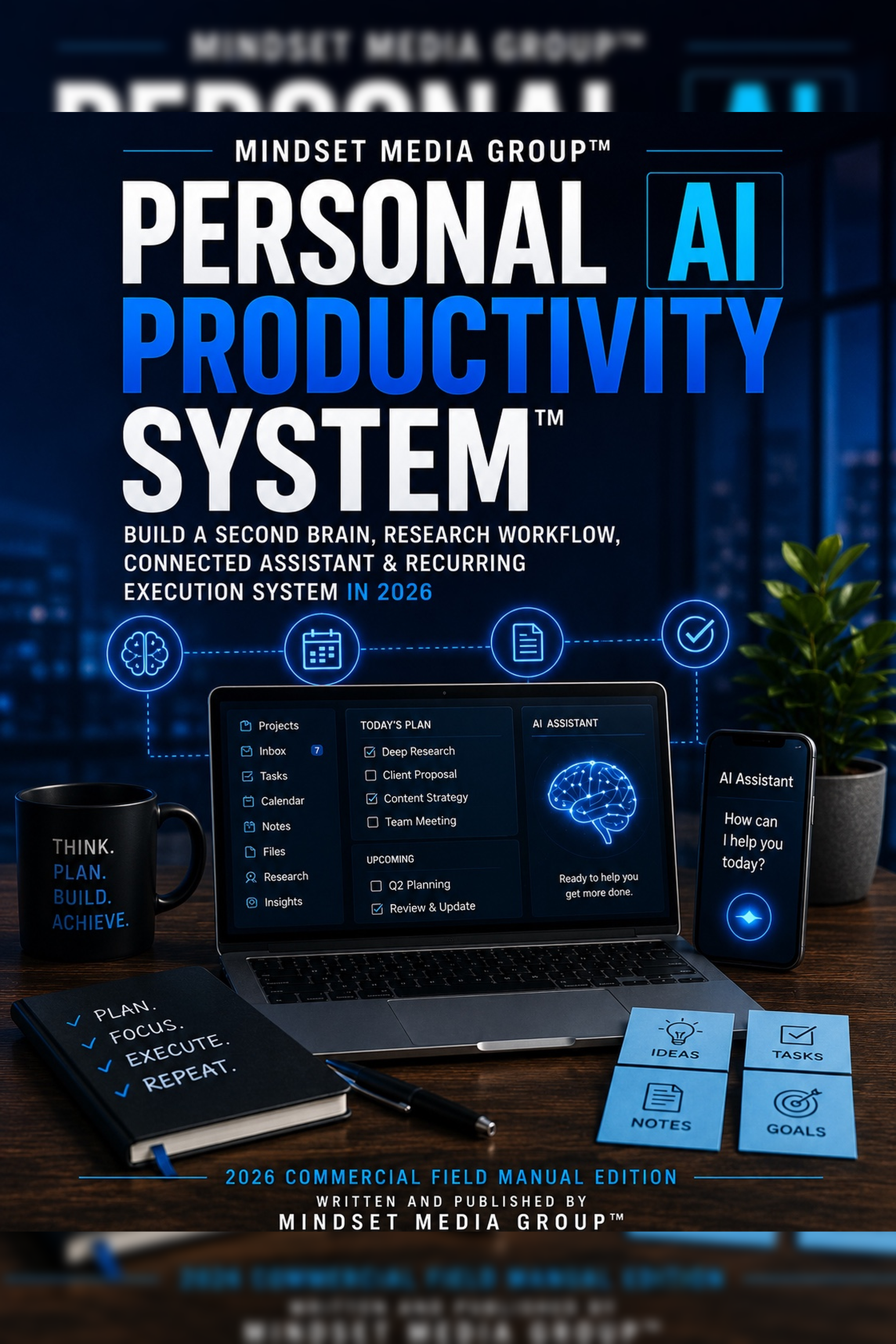 Personal AI Productivity System™ cover — 2026 second brain, research workflow, connected assistant and recurring execution field manual