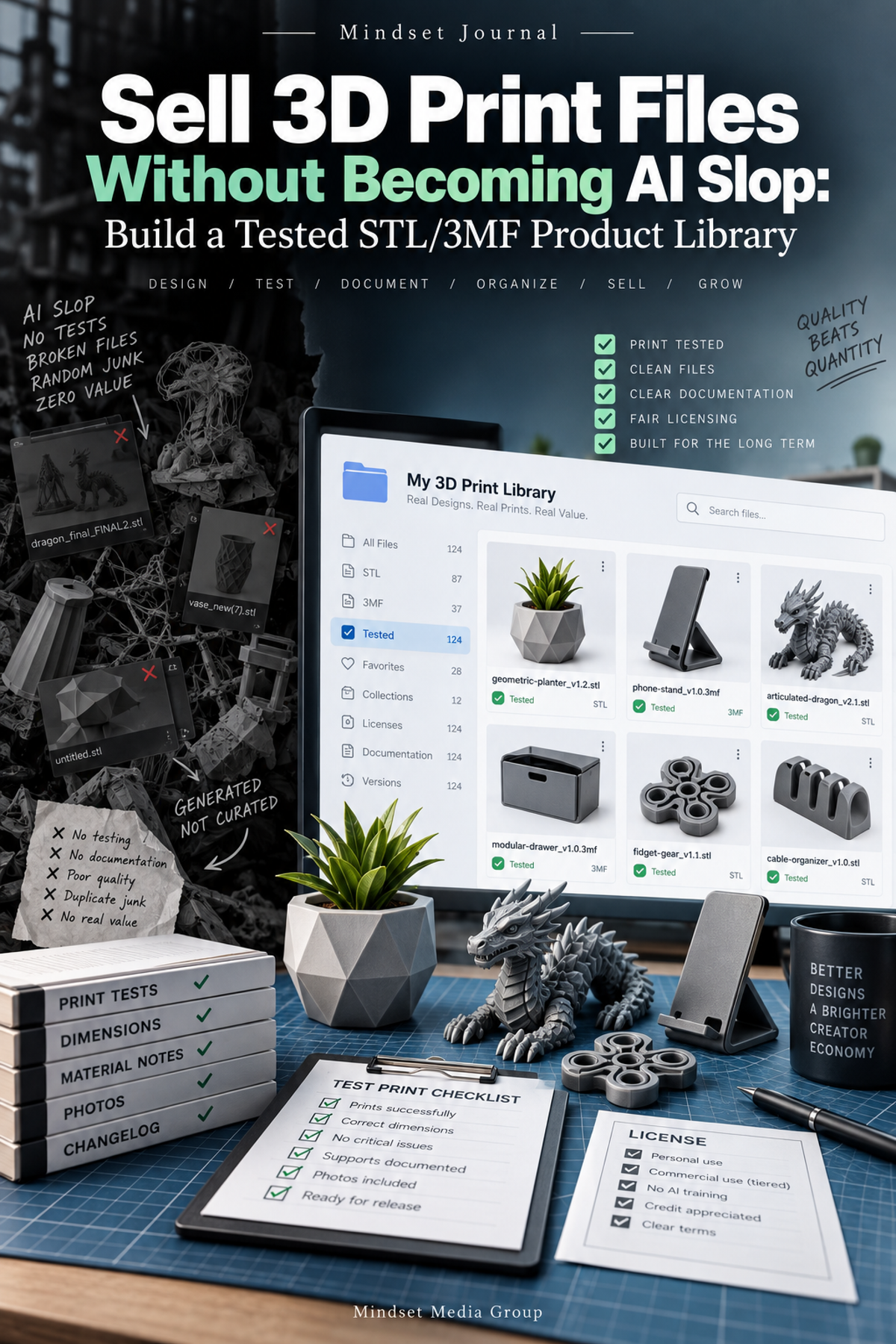 Sell 3D Print Files Without Becoming AI Slop digital manual cover by Mindset Media Group