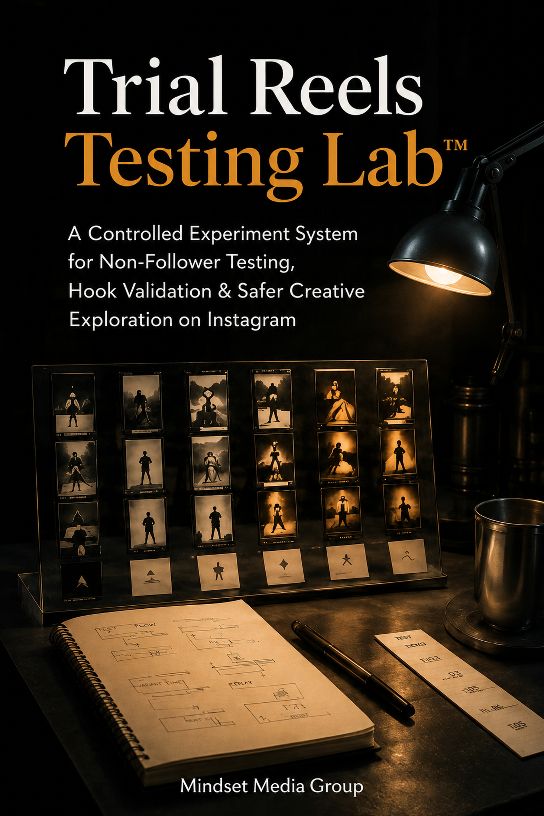 Trial Reels Testing Lab™ cover — Mindset Media Group guide to Instagram Trial Reels, non-follower testing, hook validation, retention and safer creative experiments.