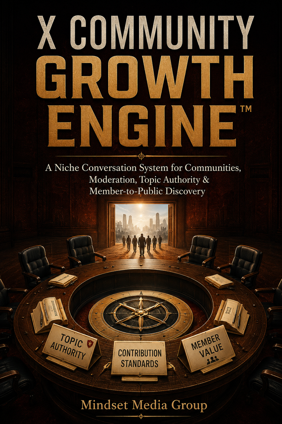 X Community Growth Engine™ cover — a Mindset Media Group digital guide for building focused X Communities with clear contribution standards, moderation, public discovery, events, and health metrics.