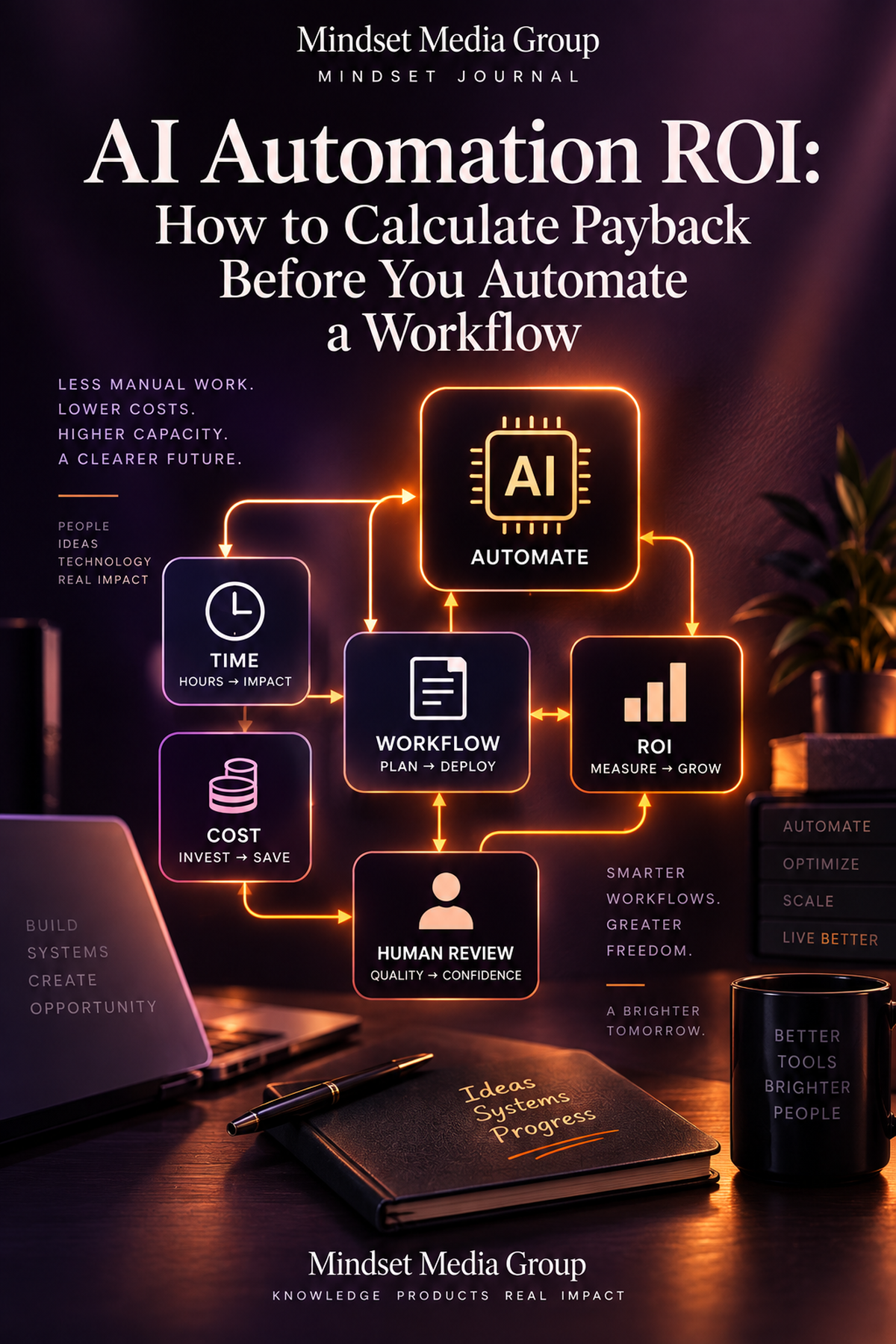 AI automation ROI and workflow payback Journal cover by Mindset Media Group