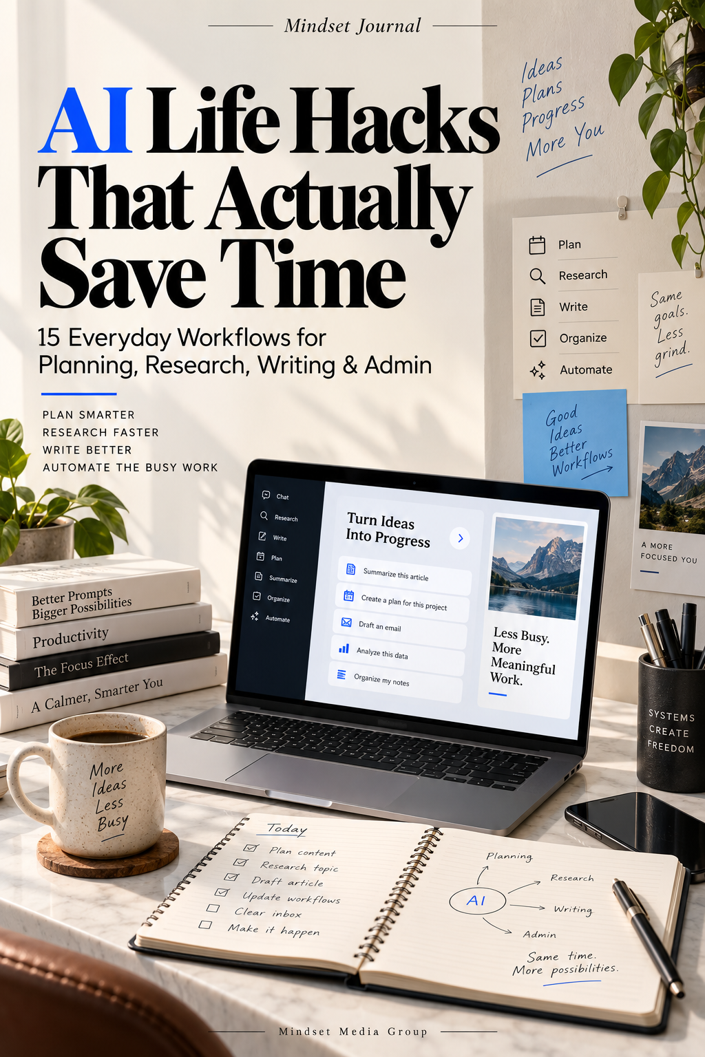 AI Life Hacks That Actually Save Time Mindset Journal cover