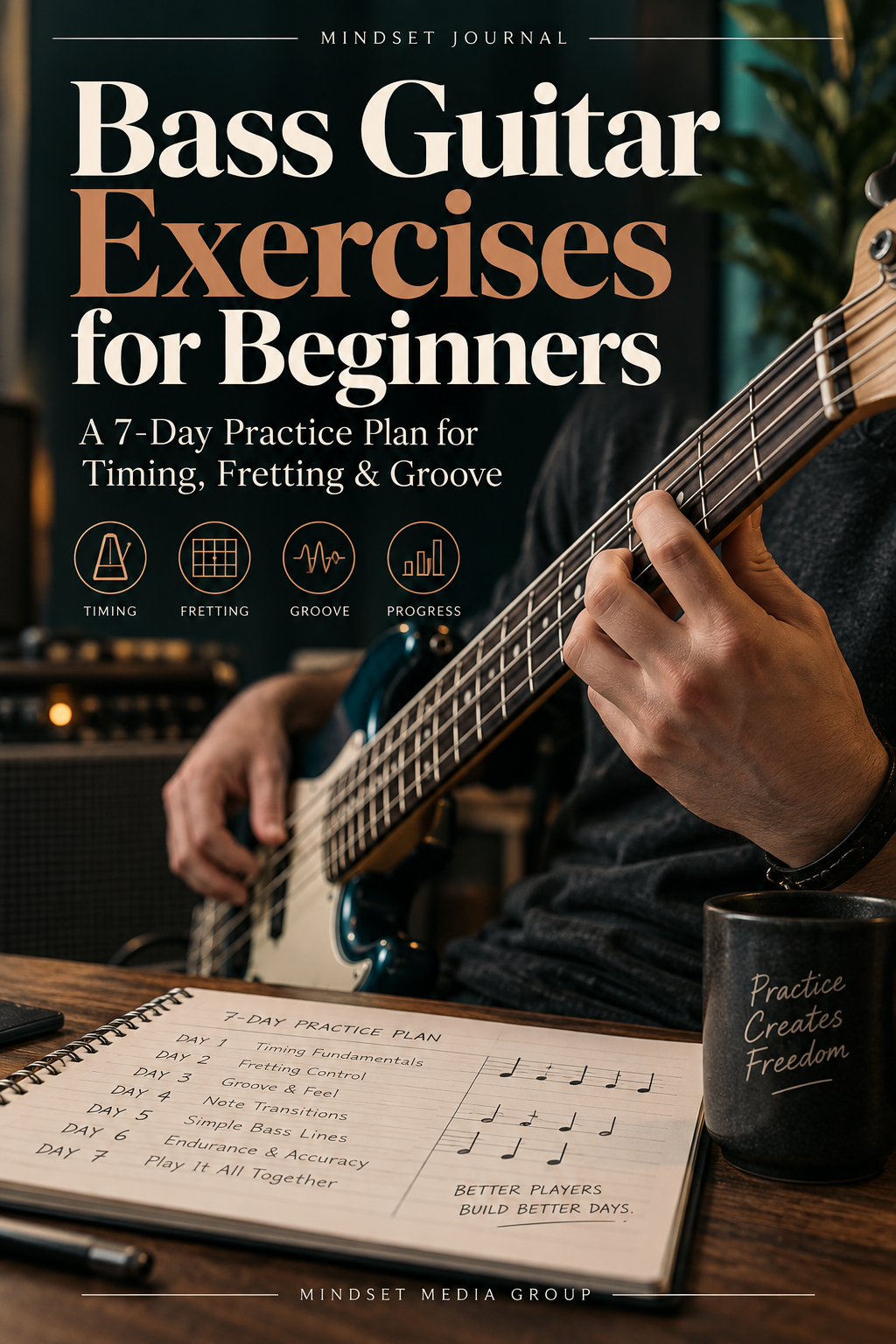 Bass Guitar Exercises for Beginners Mindset Journal cover