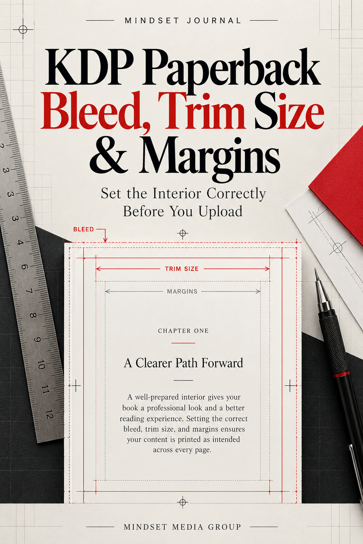 Mindset Journal cover for KDP paperback bleed, trim size, and margins guide