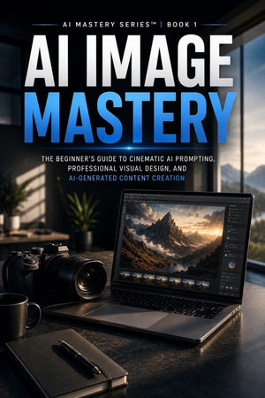 AI Image Mastery book cover from the AI Mastery Series — a beginner's guide to cinematic AI prompting, professional visual design, and AI-generated content creation by Mindset Media Group.