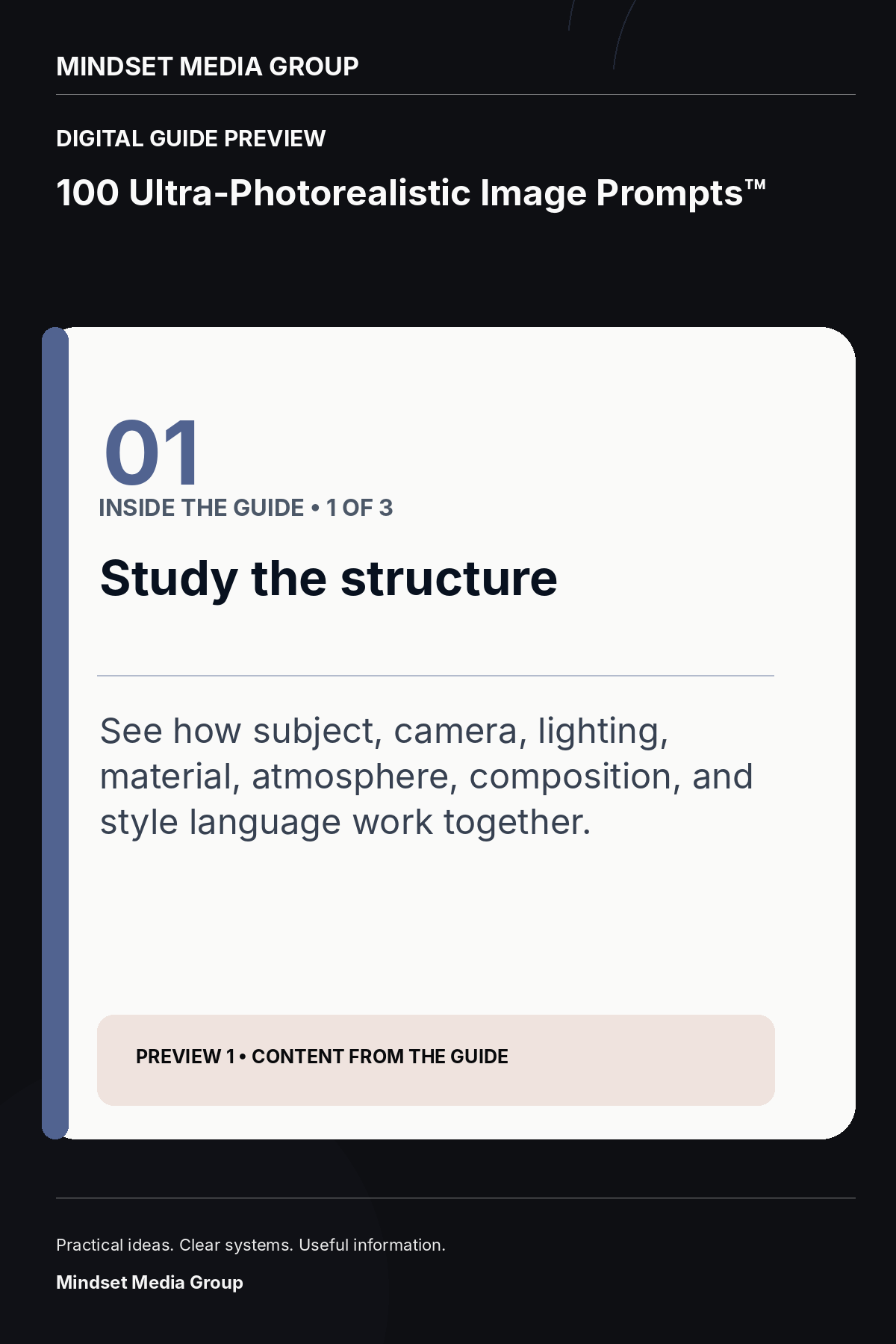 100 Ultra-Photorealistic Image Prompts™ — Preview 01 of 3 — content from the guide
