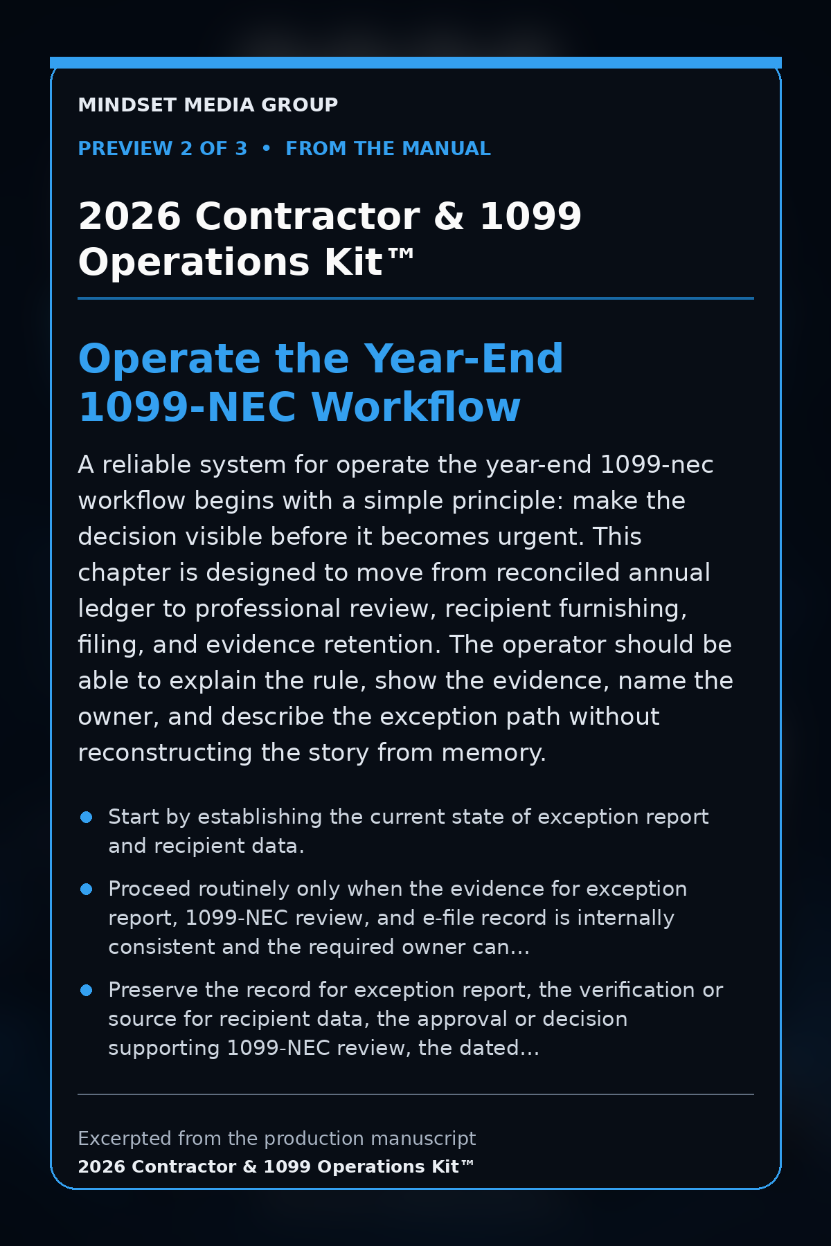 2026 Contractor & 1099 Operations Kit™ — preview 2 of 3 — Operate the Year-End 1099-NEC Workflow