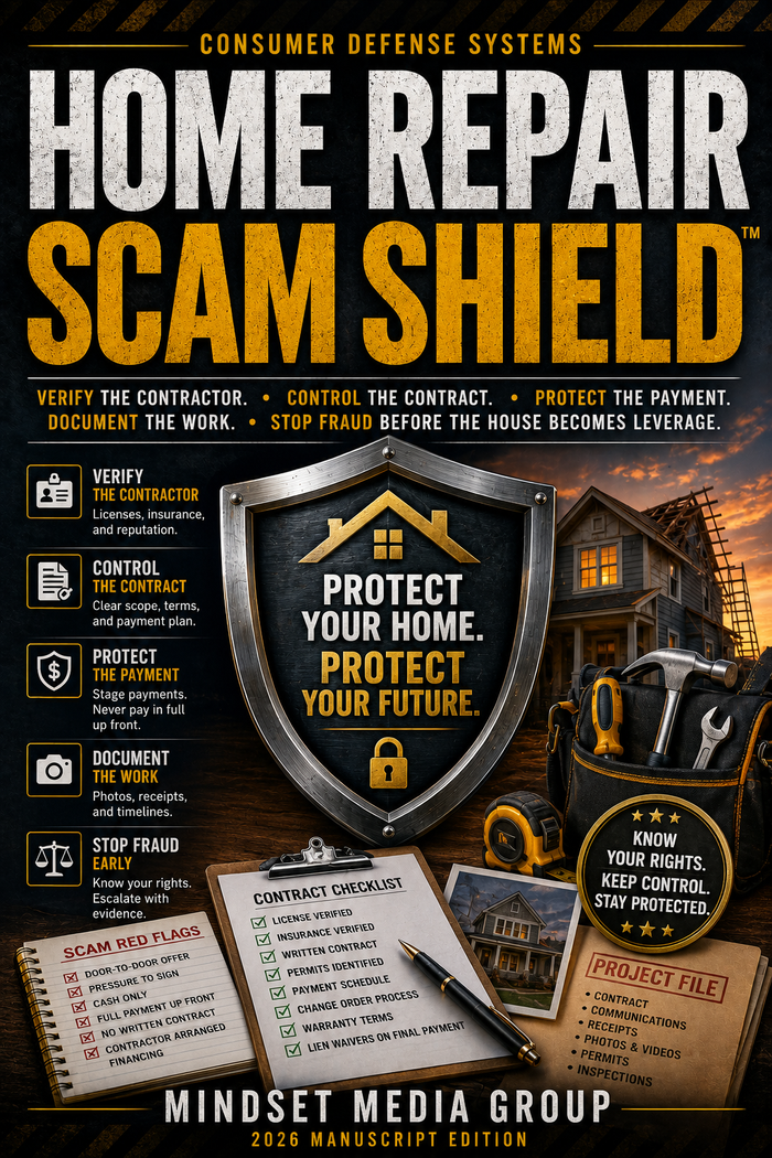 Home Repair Scam Shield™ — approved 2:3 portrait cover by Mindset Media Group