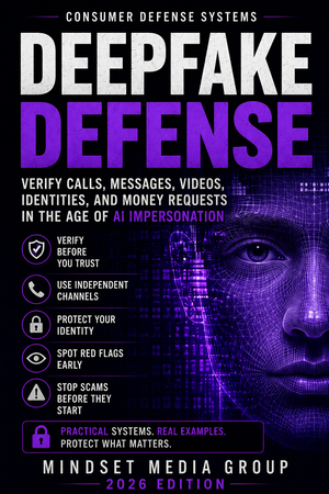 Deepfake Defense™ cover — AI impersonation, voice-clone, synthetic-media and money-request verification guide