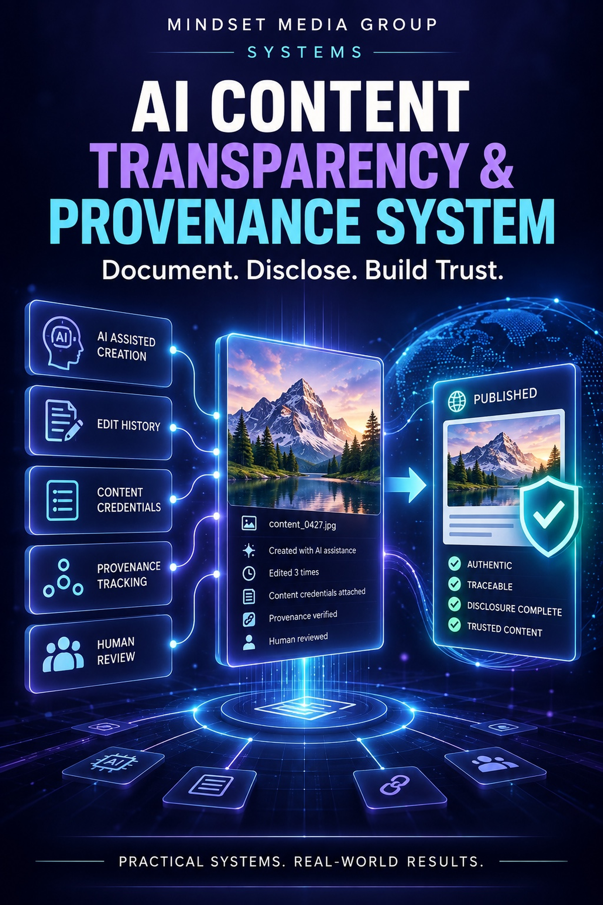 AI Content Transparency & Provenance System™ — approved 2:3 portrait cover by Mindset Media Group
