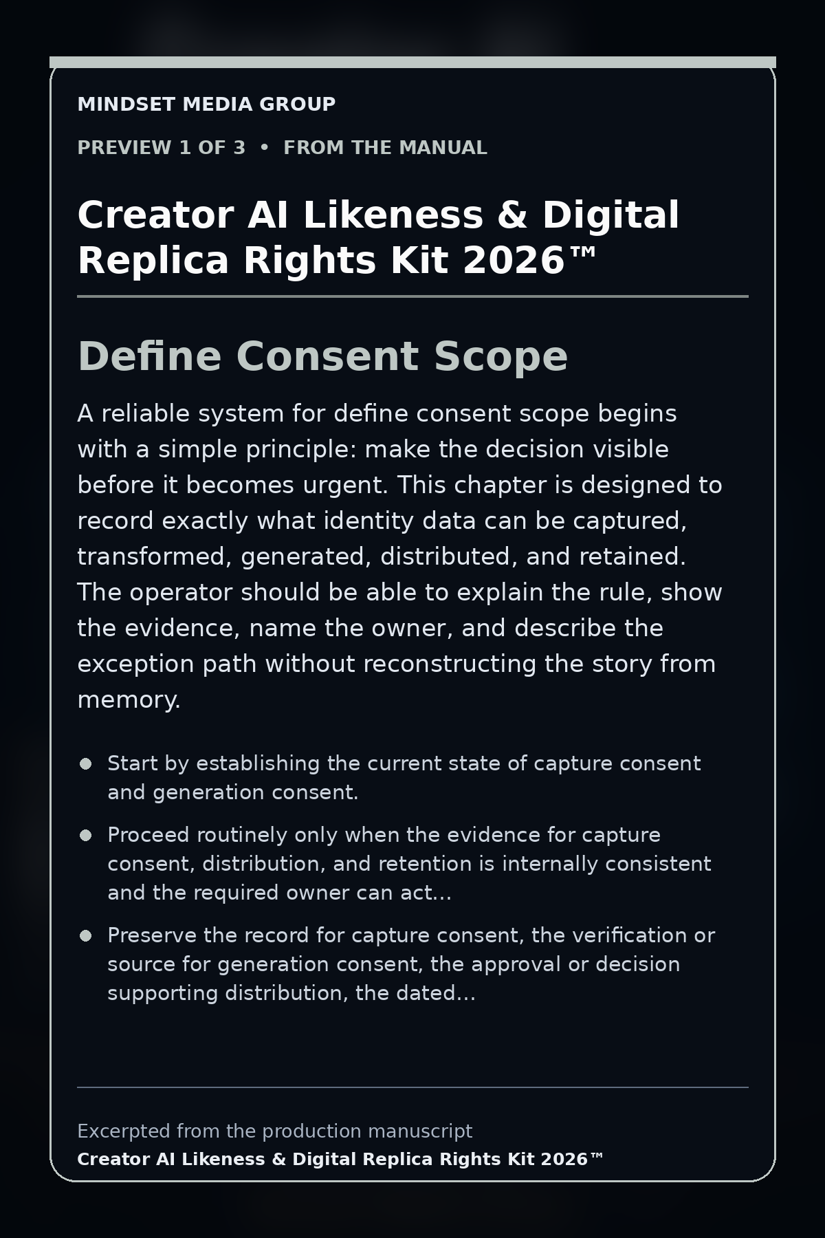 Creator AI Likeness & Digital Replica Rights Kit 2026™ — preview 1 of 3 — Define Consent Scope