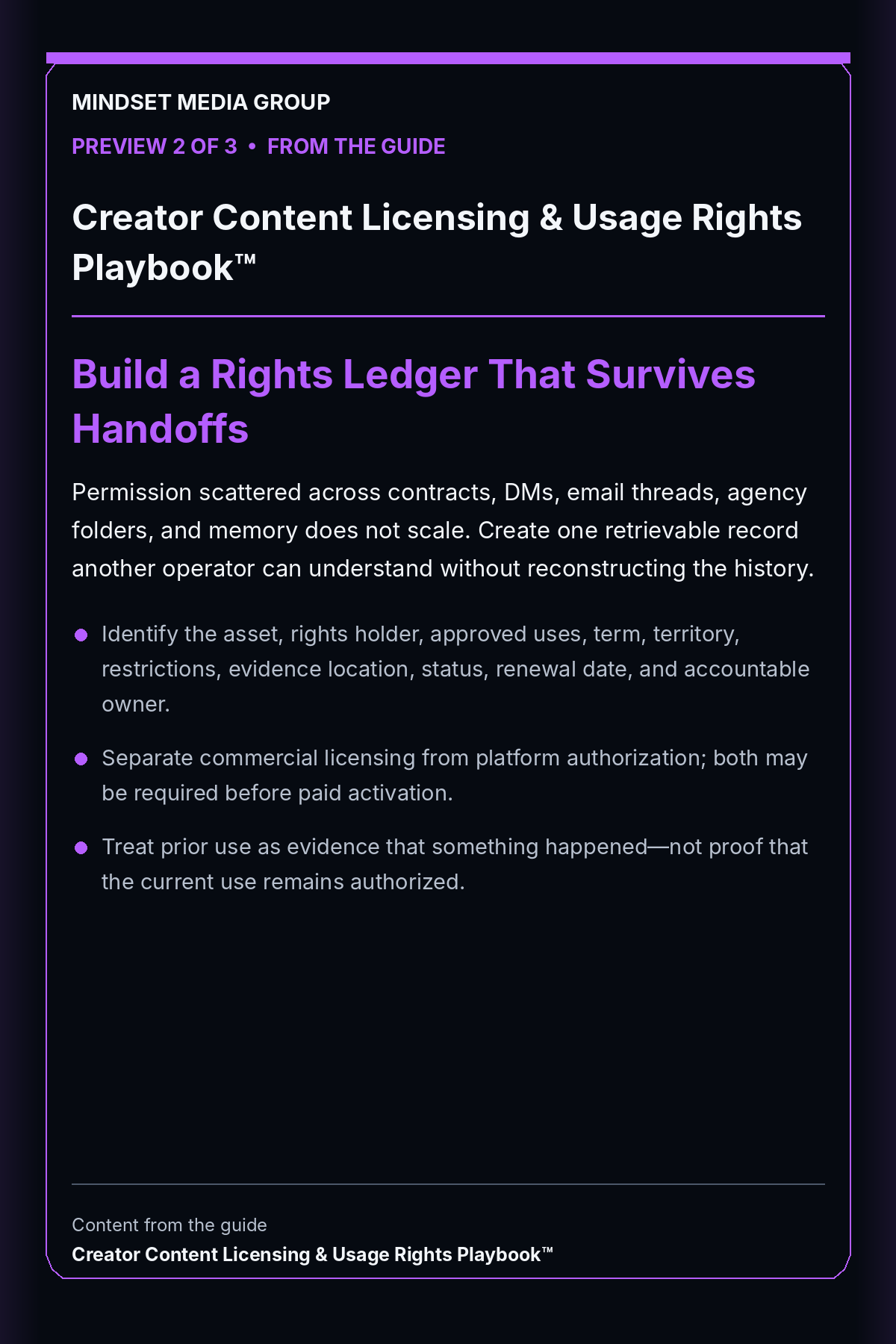 Creator Content Licensing & Usage Rights Playbook™ — Preview 02 of 3 — Build a Rights Ledger That Survives Handoffs