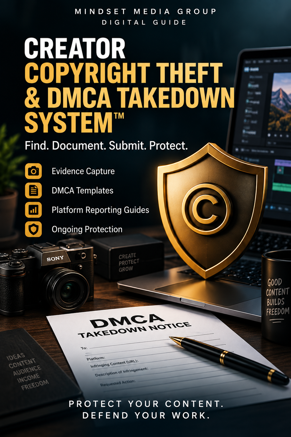 Creator Copyright Theft & DMCA Takedown System™ — approved 2:3 portrait cover by Mindset Media Group