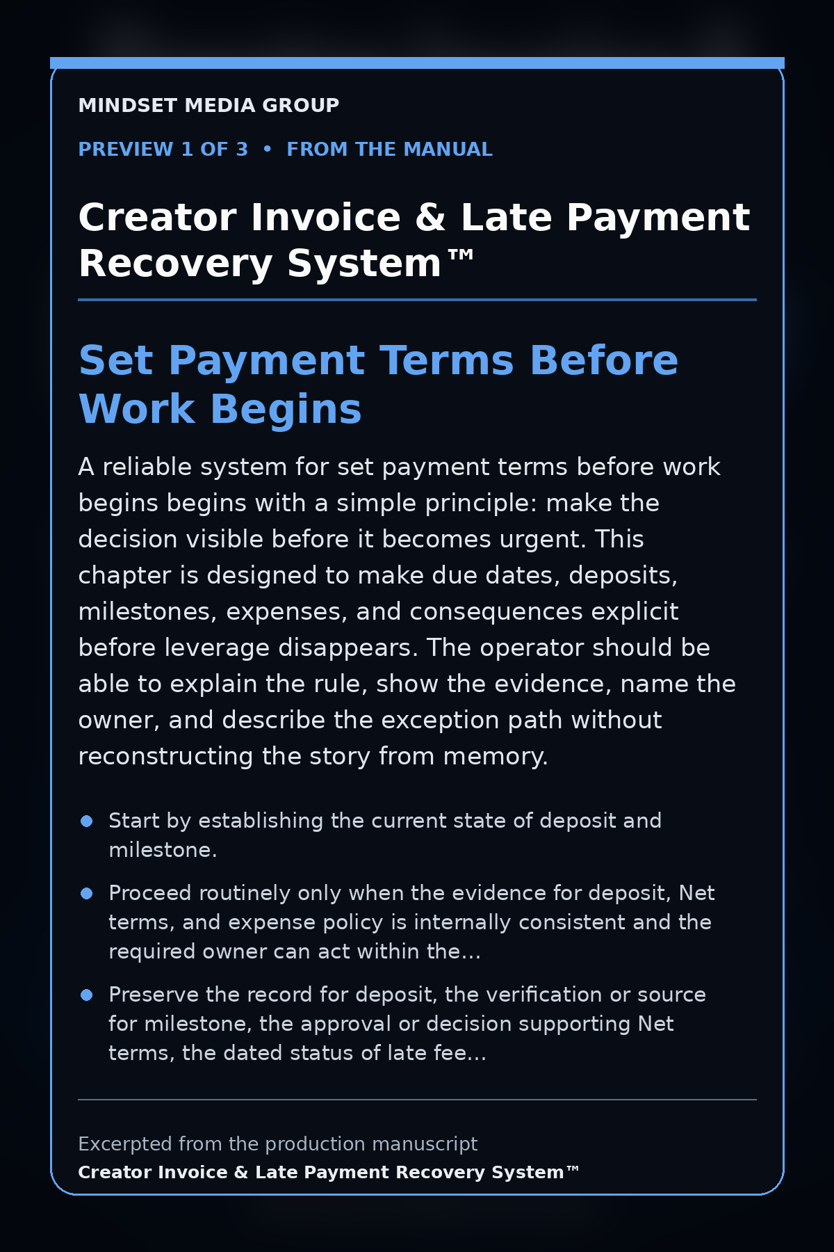 Creator Invoice & Late Payment Recovery System™ — preview 1 of 3 — Set Payment Terms Before Work Begins