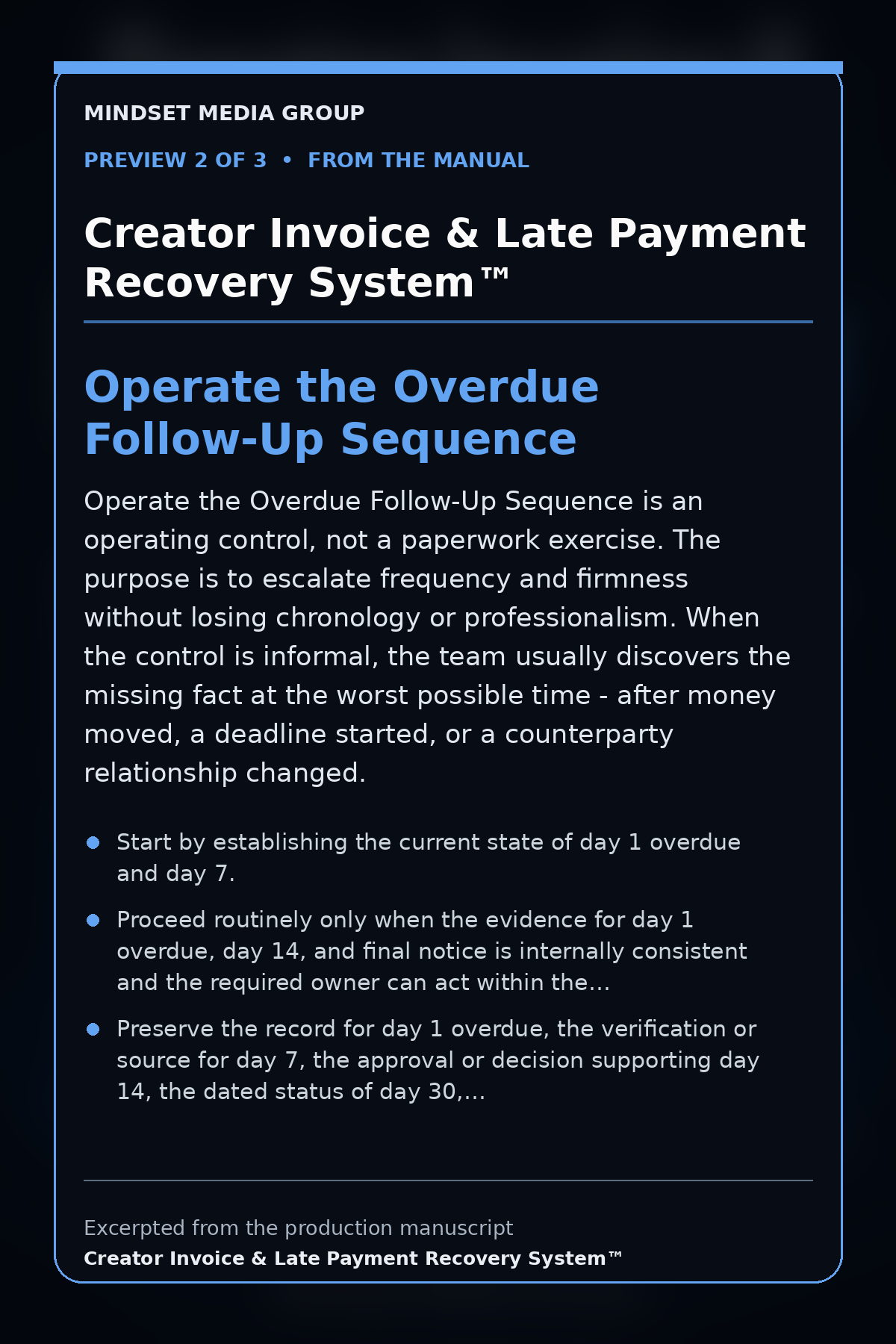 Creator Invoice & Late Payment Recovery System™ — preview 2 of 3 — Operate the Overdue Follow-Up Sequence