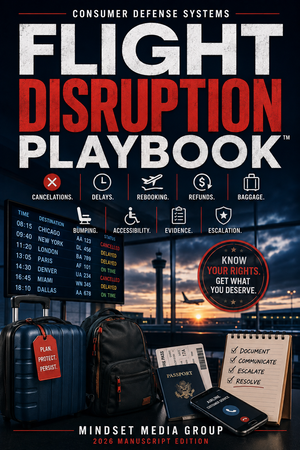 Flight Disruption Playbook™ cover — cancellations, delays, rebooking, refunds, baggage and evidence-first travel recovery guide