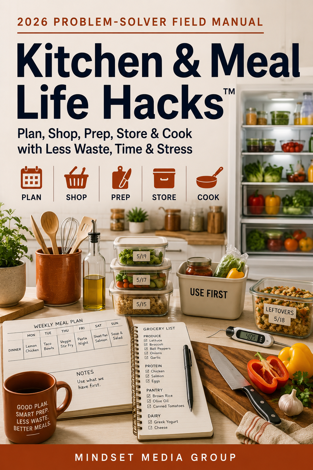 Kitchen & Meal Life Hacks™ digital guide cover by Mindset Media Group