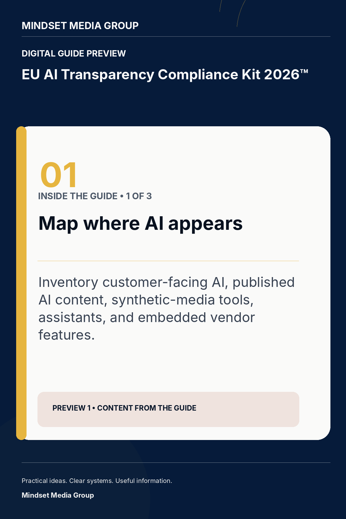 EU AI Transparency Compliance Kit 2026™ — canonical preview 01 of 3