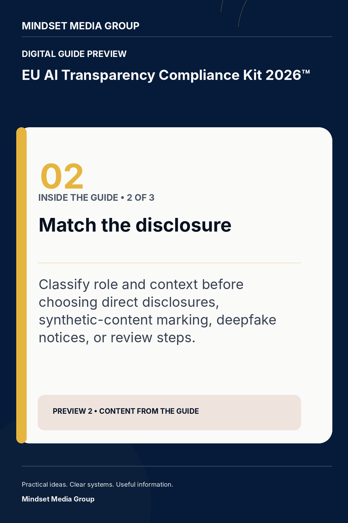 EU AI Transparency Compliance Kit 2026™ — canonical preview 02 of 3