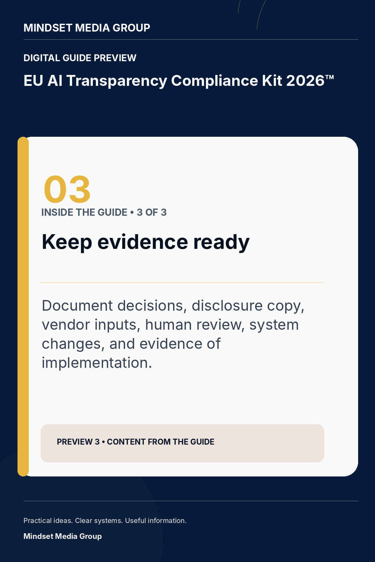 EU AI Transparency Compliance Kit 2026™ — canonical preview 03 of 3