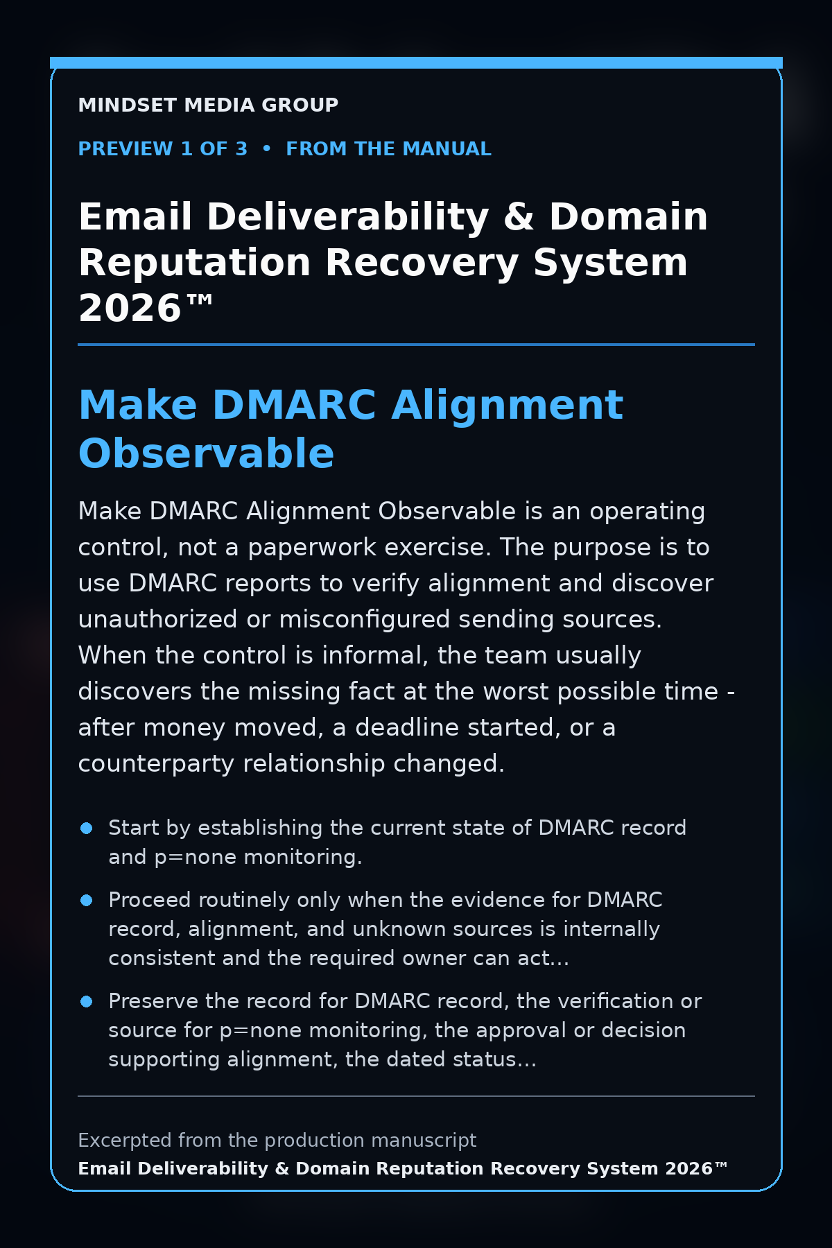 Email Deliverability & Domain Reputation Recovery System 2026™ — preview 1 of 3 — Make DMARC Alignment Observable