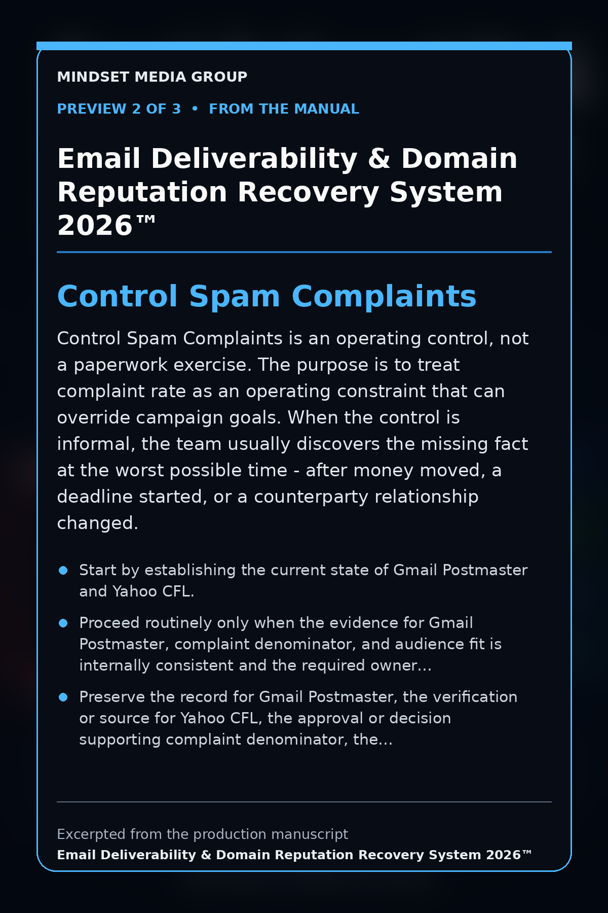 Email Deliverability & Domain Reputation Recovery System 2026™ — preview 2 of 3 — Control Spam Complaints