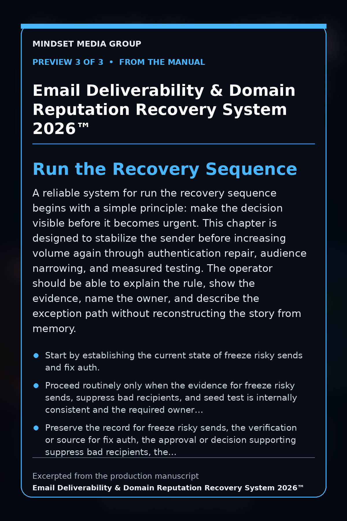 Email Deliverability & Domain Reputation Recovery System 2026™ — preview 3 of 3 — Run the Recovery Sequence