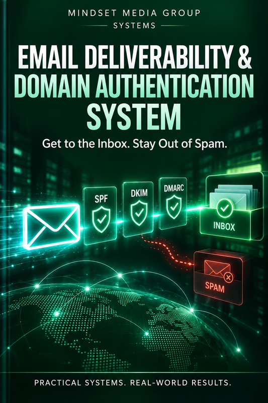Email Deliverability & Domain Authentication System™ — approved 2:3 portrait cover by Mindset Media Group