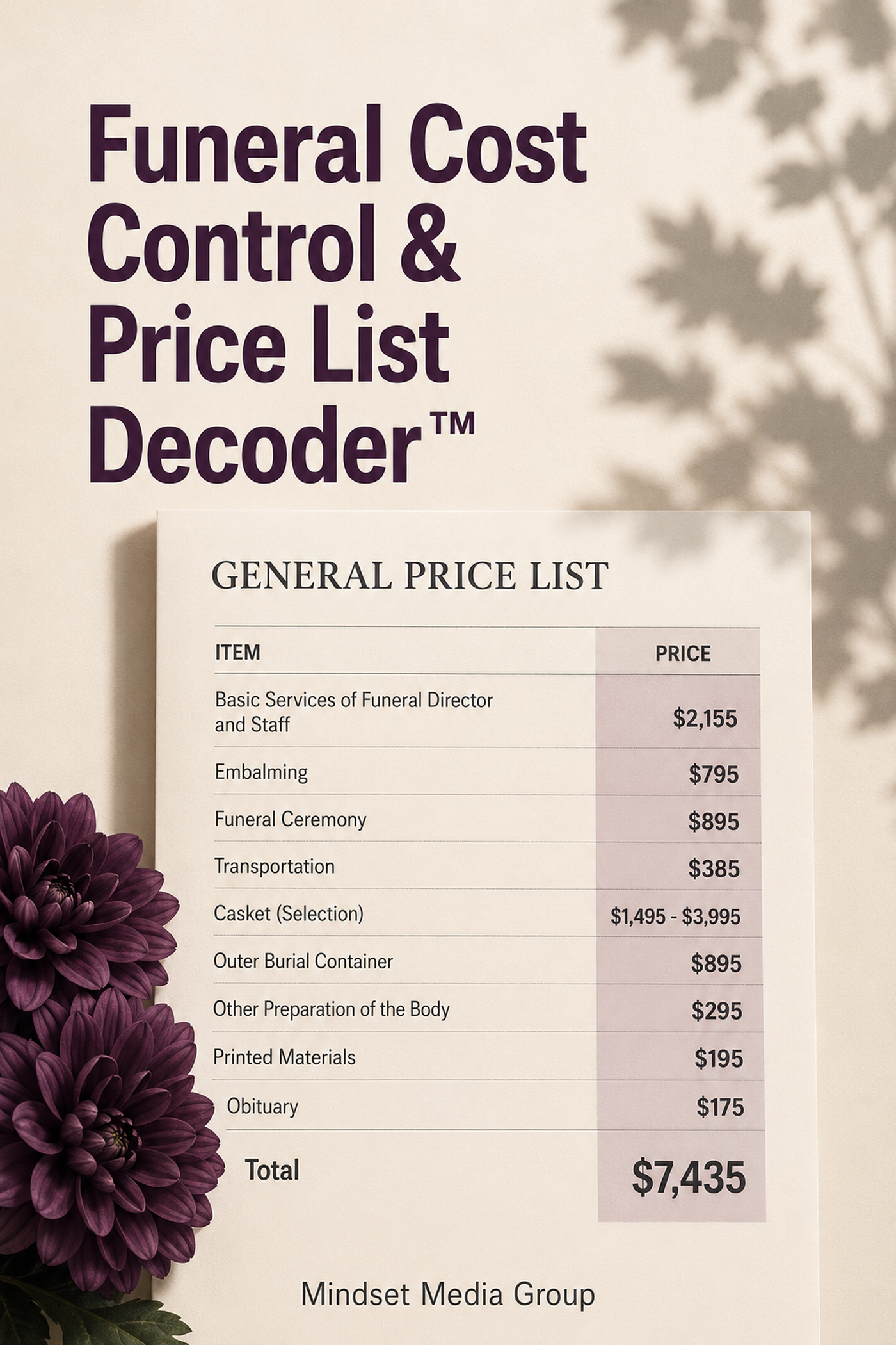 Funeral Cost Control & Price List Decoder™ — approved 2:3 portrait cover by Mindset Media Group