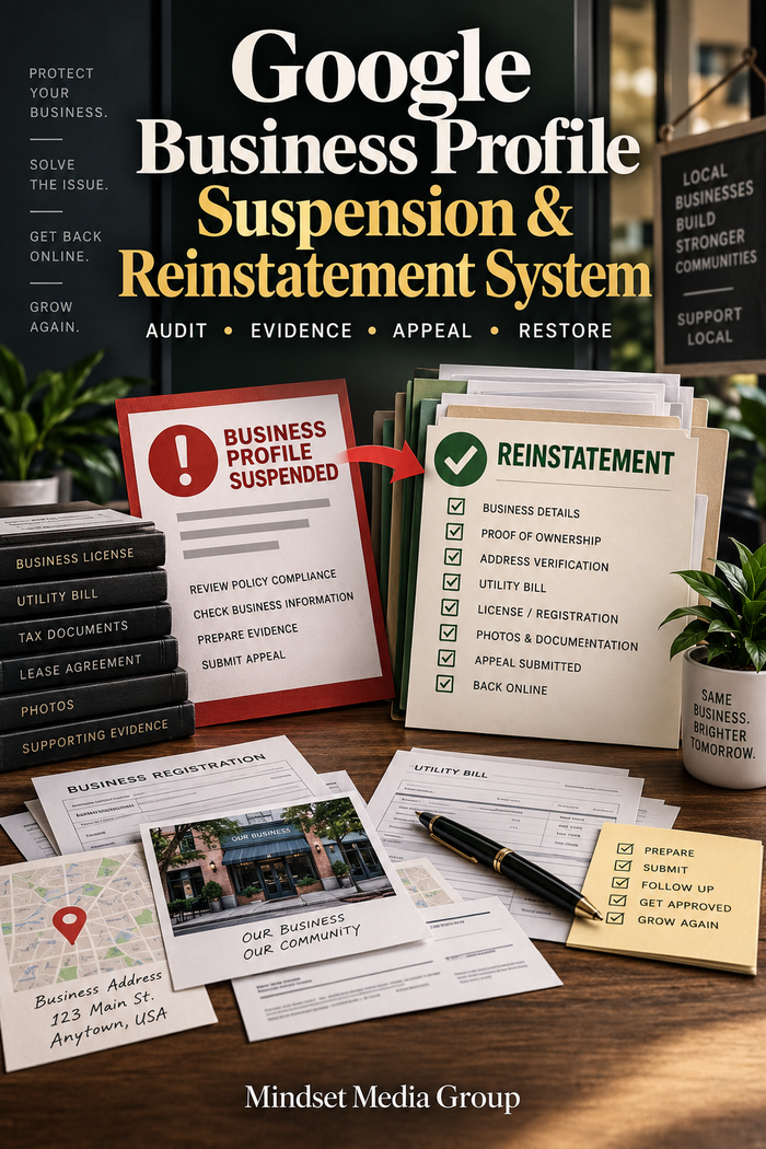 Google Business Profile Suspension & Reinstatement System™ — approved 2:3 portrait cover by Mindset Media Group