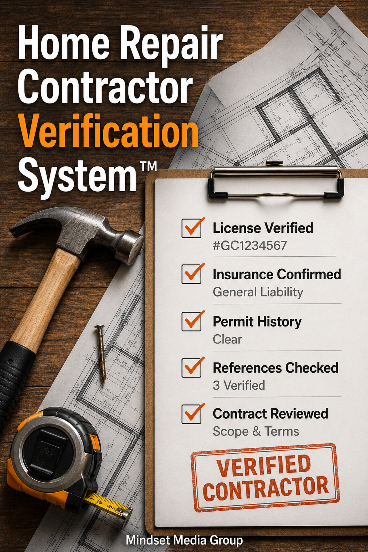 Home Repair Contractor Verification System™ — approved 2:3 portrait cover by Mindset Media Group