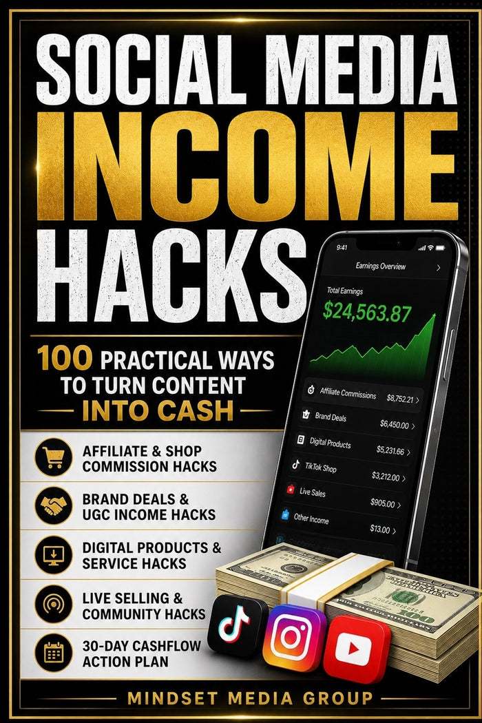 Social Media Income Hacks™ digital guide cover by Mindset Media Group