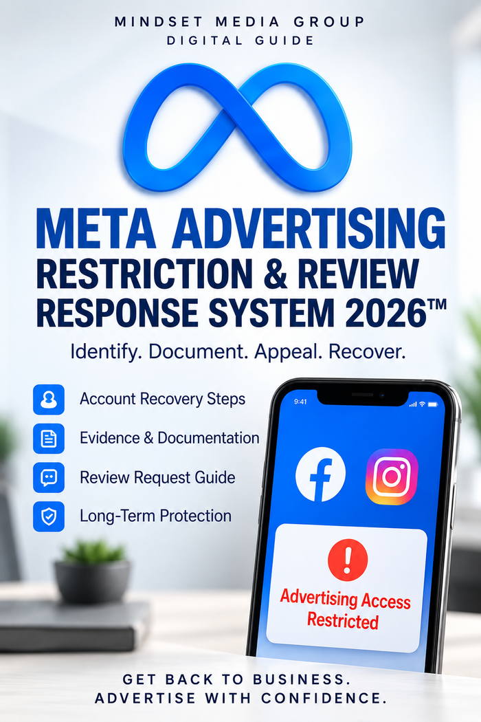 Meta Advertising Restriction & Review Response System 2026™ — approved 2:3 portrait cover by Mindset Media Group