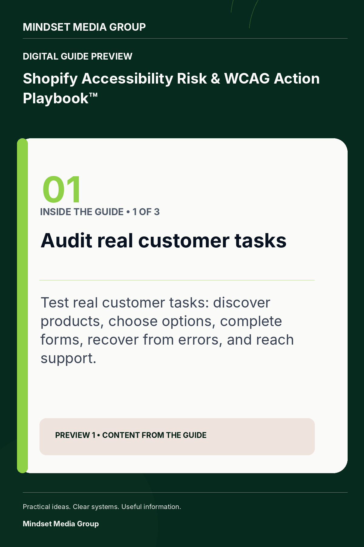 Shopify Accessibility Risk & WCAG Action Playbook™ — canonical preview 01 of 3