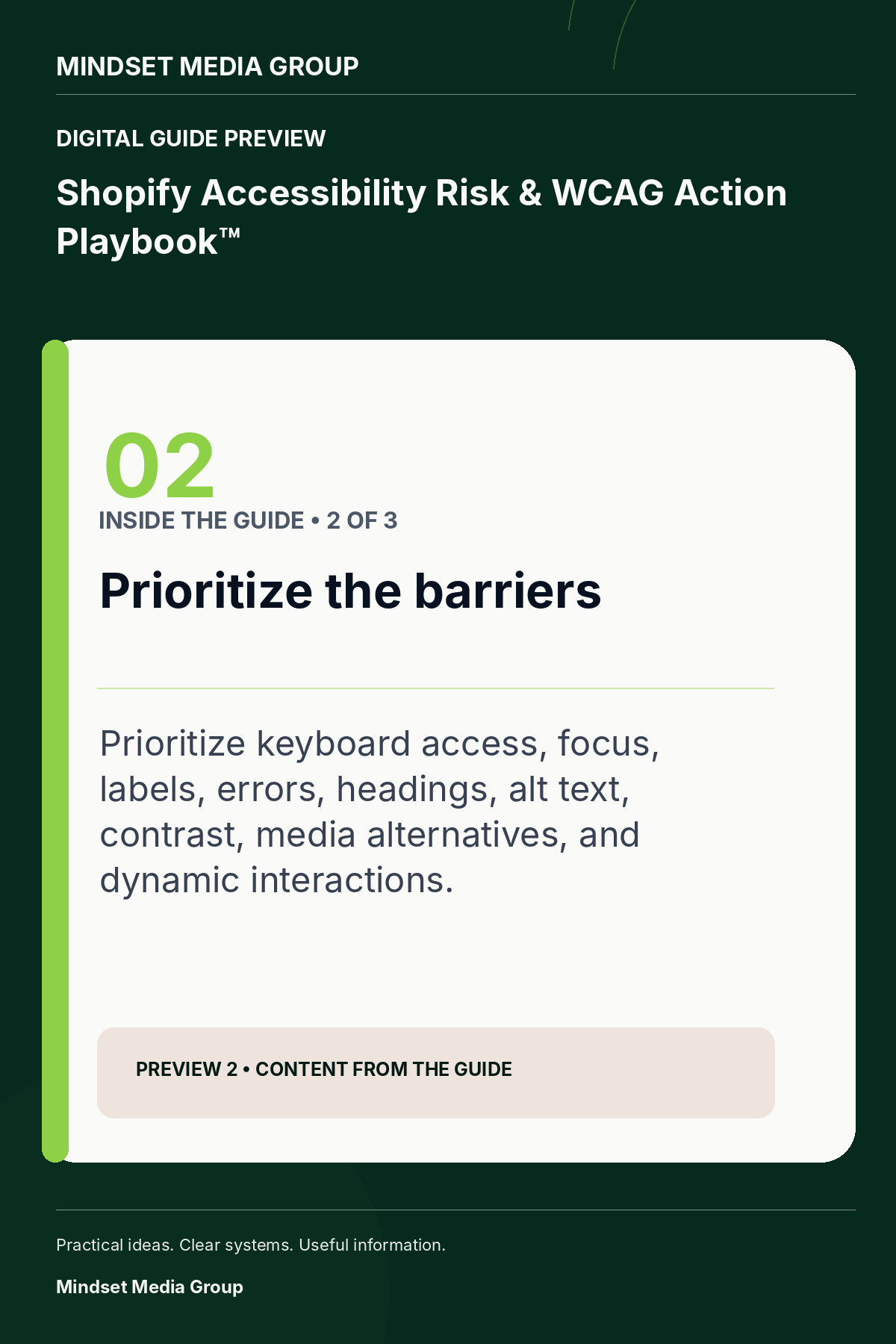 Shopify Accessibility Risk & WCAG Action Playbook™ — canonical preview 02 of 3