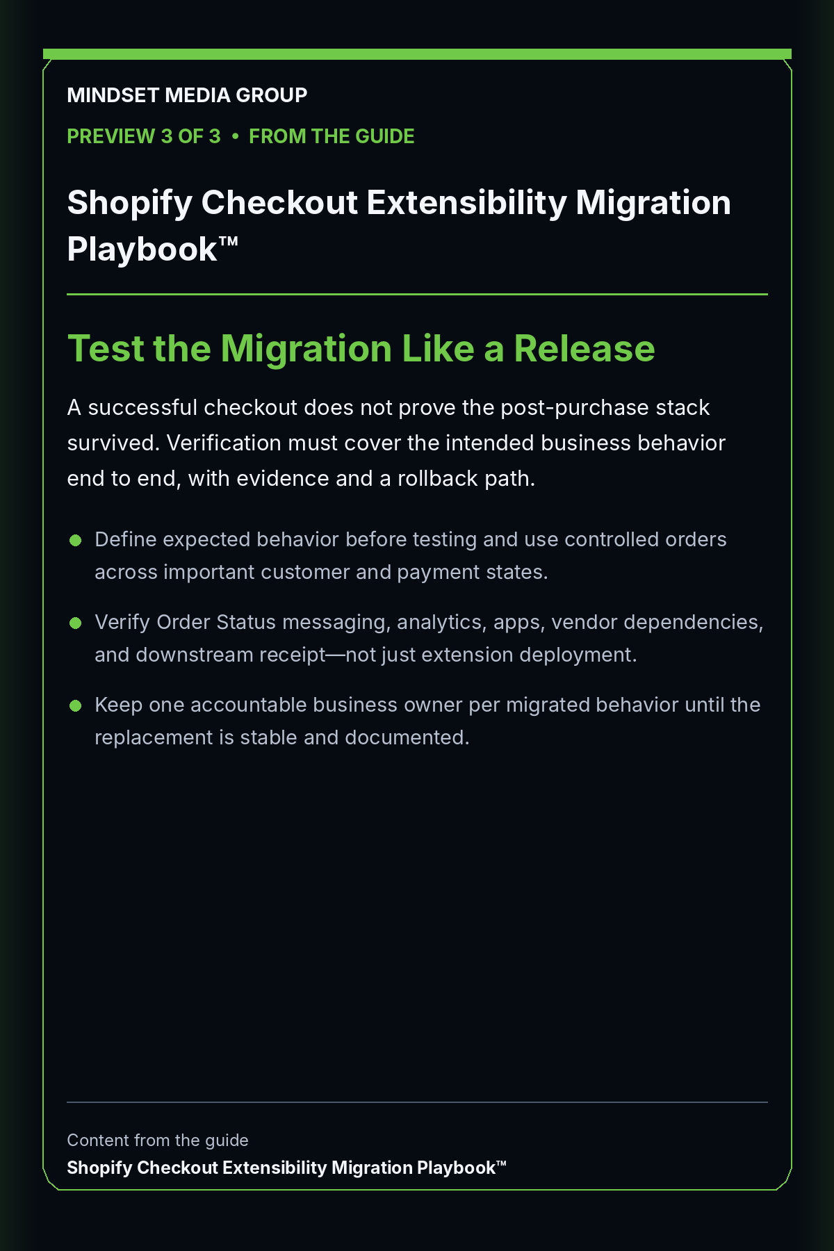 Shopify Checkout Extensibility Migration Playbook™ — Preview 03 of 3 — Test the Migration Like a Release