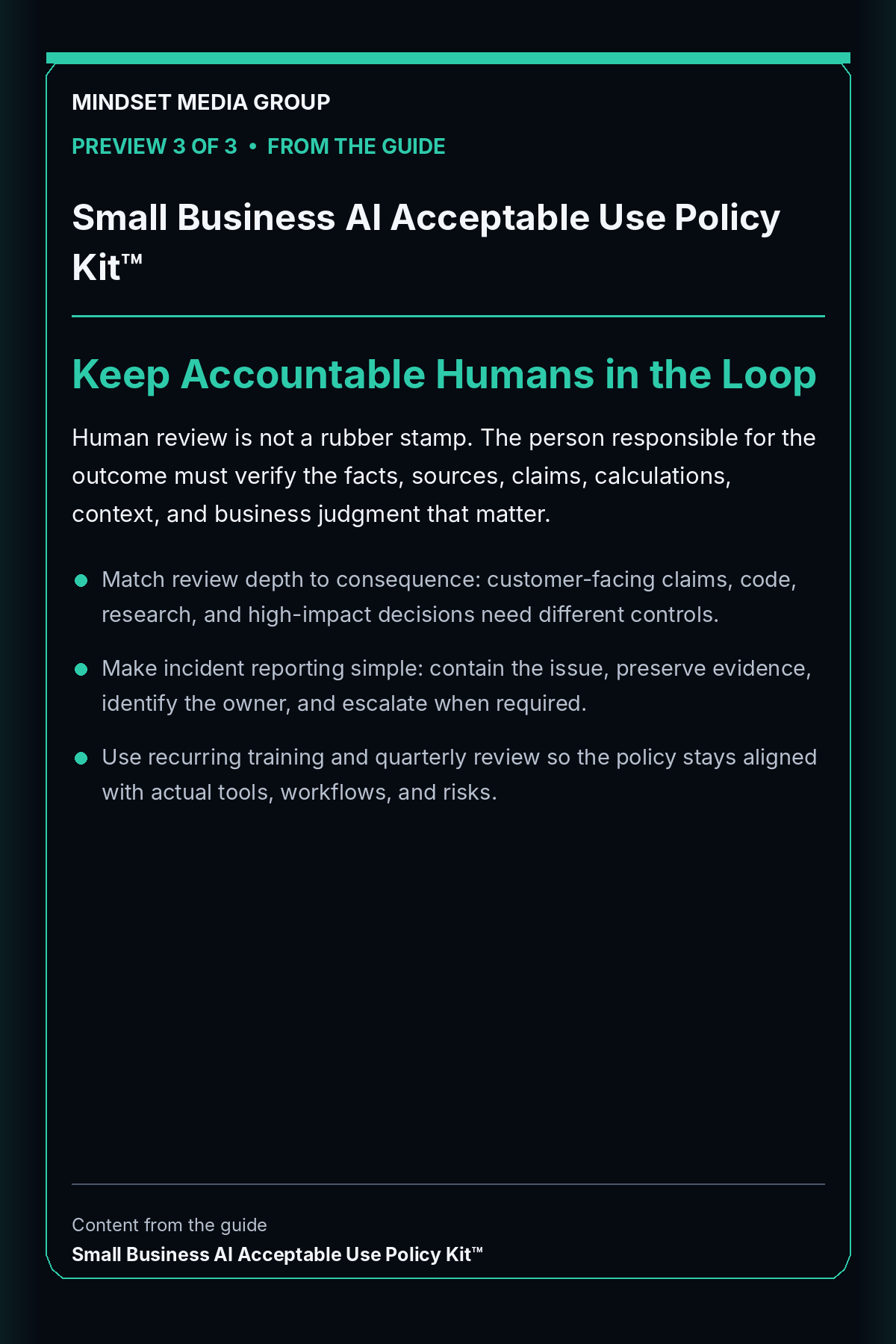 Small Business AI Acceptable Use Policy Kit™ — Preview 03 of 3 — Keep Accountable Humans in the Loop