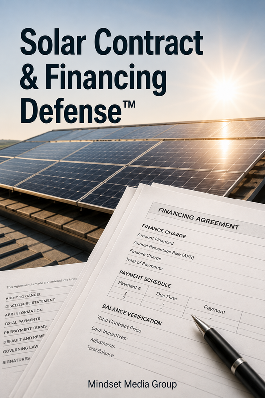 Solar Contract & Financing Defense™ — approved 2:3 portrait cover by Mindset Media Group