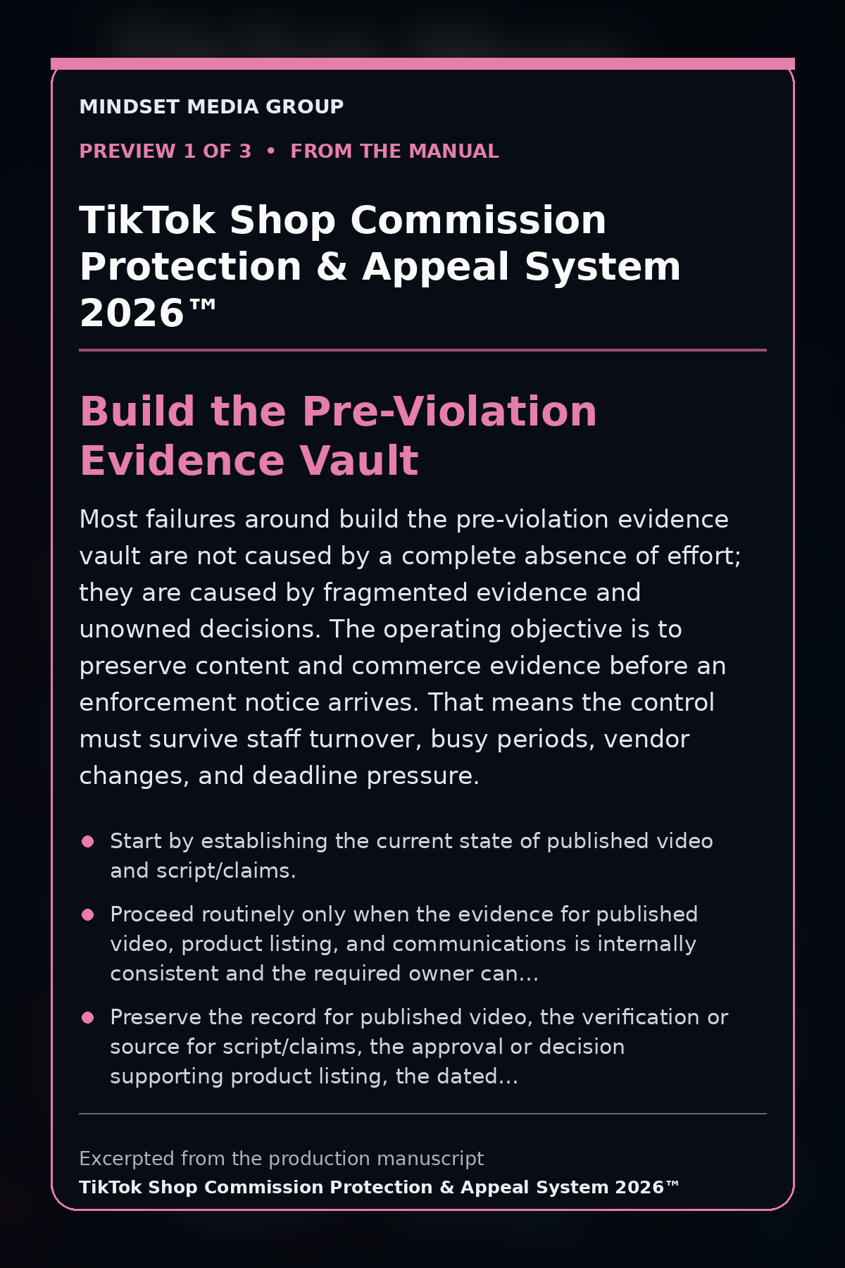 TikTok Shop Commission Protection & Appeal System 2026™ — preview 1 of 3 — Pre-Violation Evidence Vault