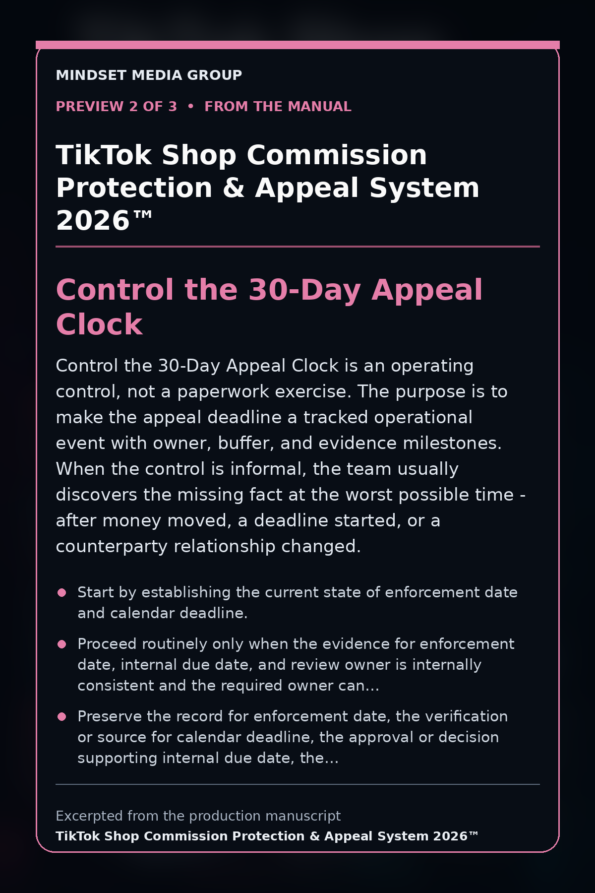 TikTok Shop Commission Protection & Appeal System 2026™ — preview 2 of 3 — Control the 30-Day Appeal Clock