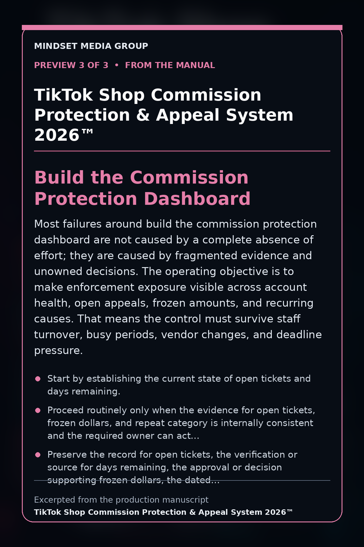 TikTok Shop Commission Protection & Appeal System 2026™ — preview 3 of 3 — Commission Protection Dashboard