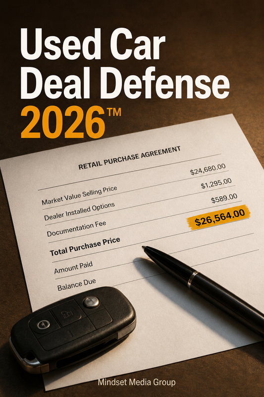 Used Car Deal Defense 2026™ — approved 2:3 portrait cover by Mindset Media Group